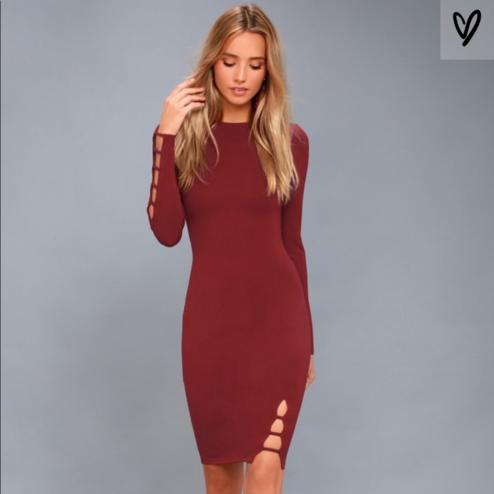WINE RED LNG SLEEVE BODYCON DRESS NWOT